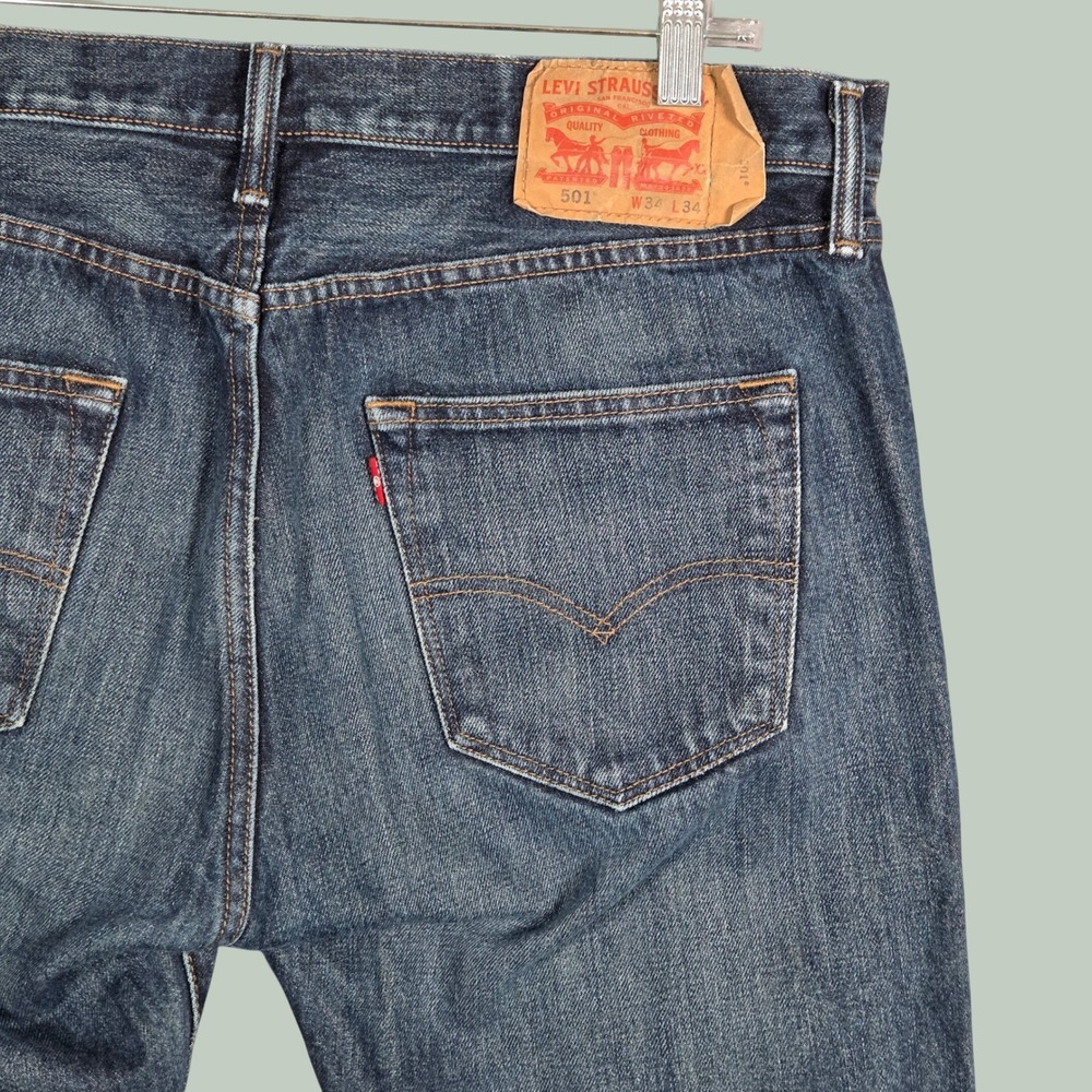 2013 Levi's Men 34" x 33" 501 Original Fit Straight Leg Jeans Blue Fade